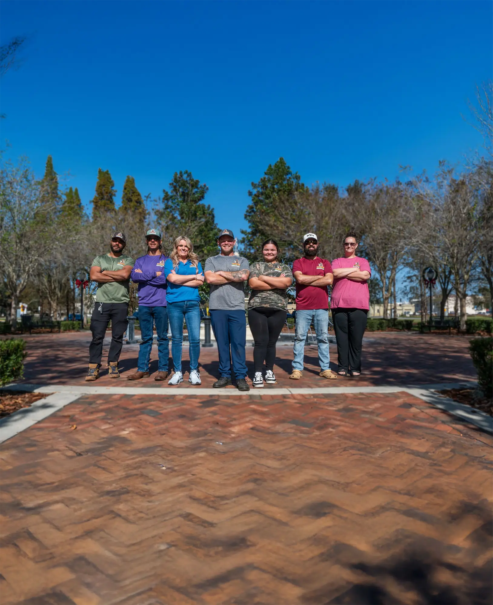 The employees of the company standing all together